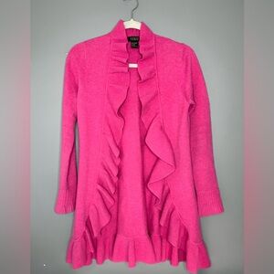 Forte Cashmere Cardigan Sweater Womens XS Pink 100% Cashmere Ruffle Open Front